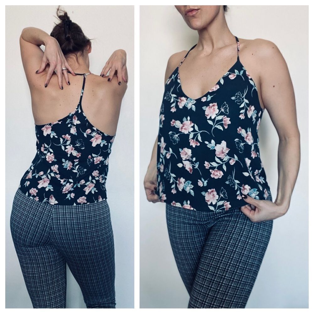 Forever 21 Tank Top Floral T Back Racerback Medium Flowy